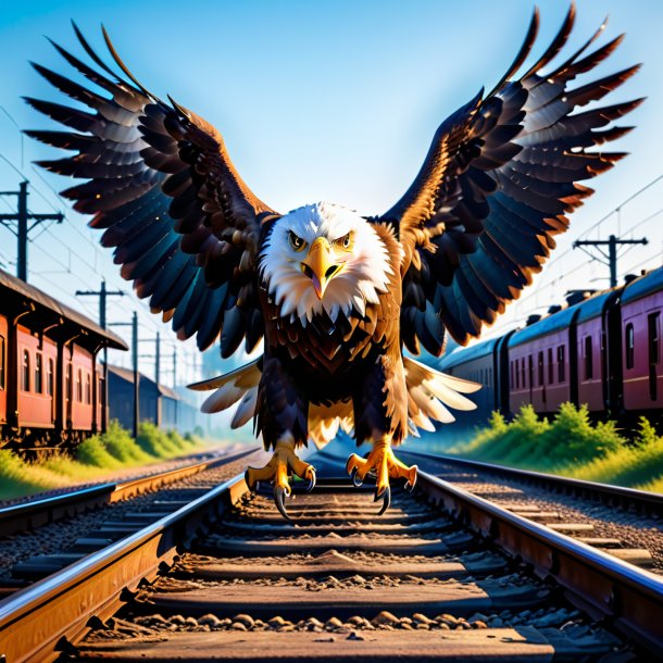 Image of a playing of a eagle on the railway tracks