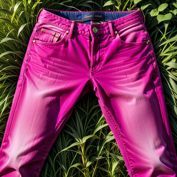 Fotografía de un jeans fucsia de hierba