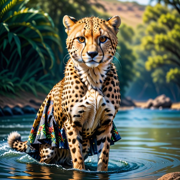 Illustration of a cheetah in a skirt in the water