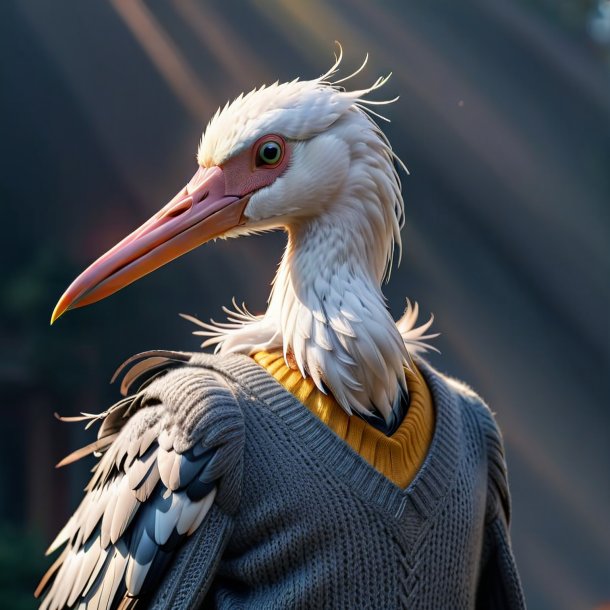 Photo of a stork in a gray sweater