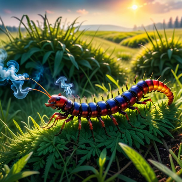 Image d'une cigarette d'un centipede dans la prairie