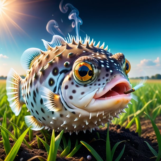 Pic of a smoking of a pufferfish on the field