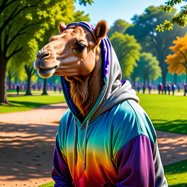 Photo of a camel in a hoodie in the park