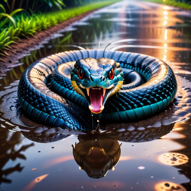 Foto de una amenaza de una cobra en el charco