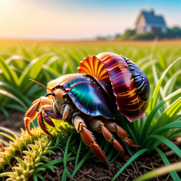 Pic of a waiting of a hermit crab on the field