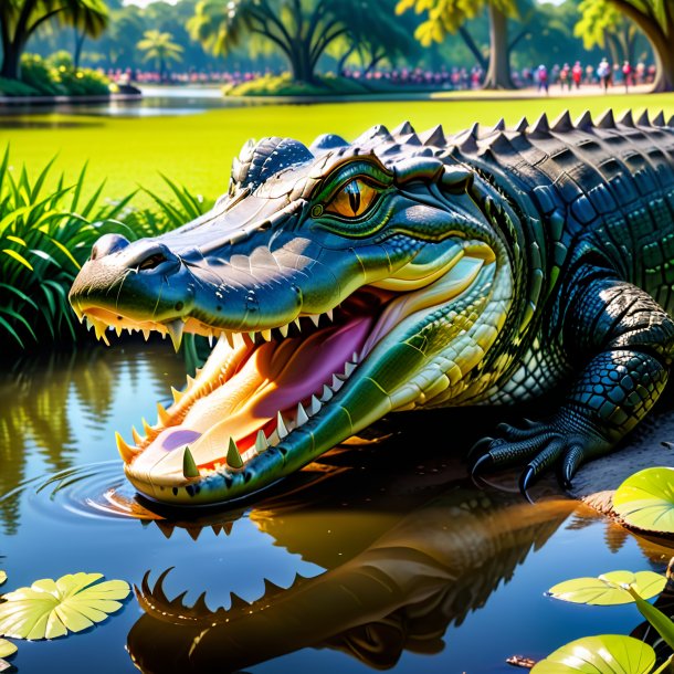 Picture of a drinking of a alligator in the park