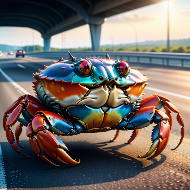 Illustration of a crab in a vest on the highway