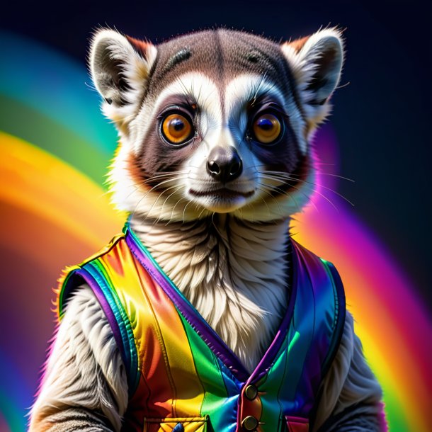 Drawing of a lemur in a vest on the rainbow