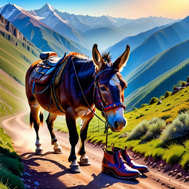 Pic d'une mule dans une chaussure dans les montagnes