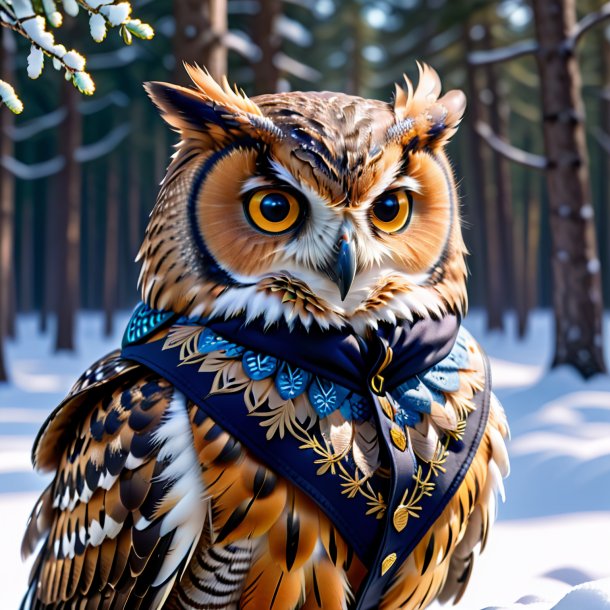 Pic of a owl in a vest in the snow