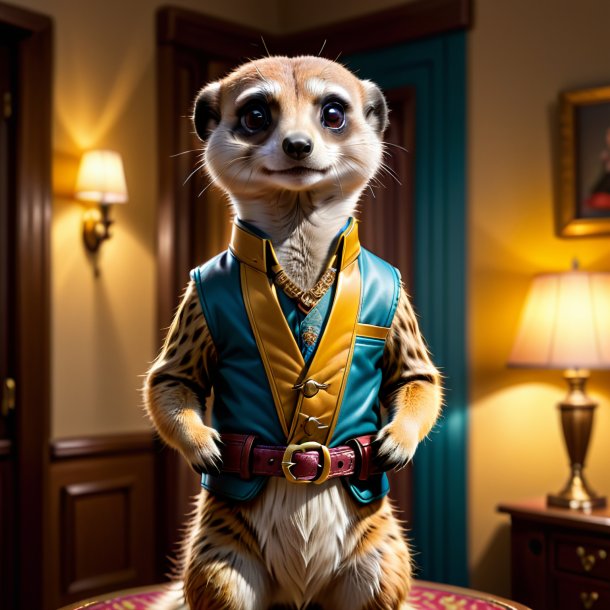 Illustration of a meerkat in a belt in the house