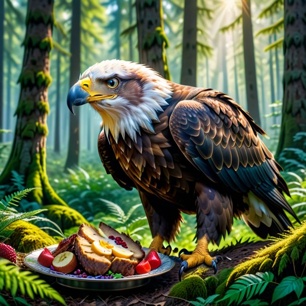 Foto de una comida de un águila en el bosque