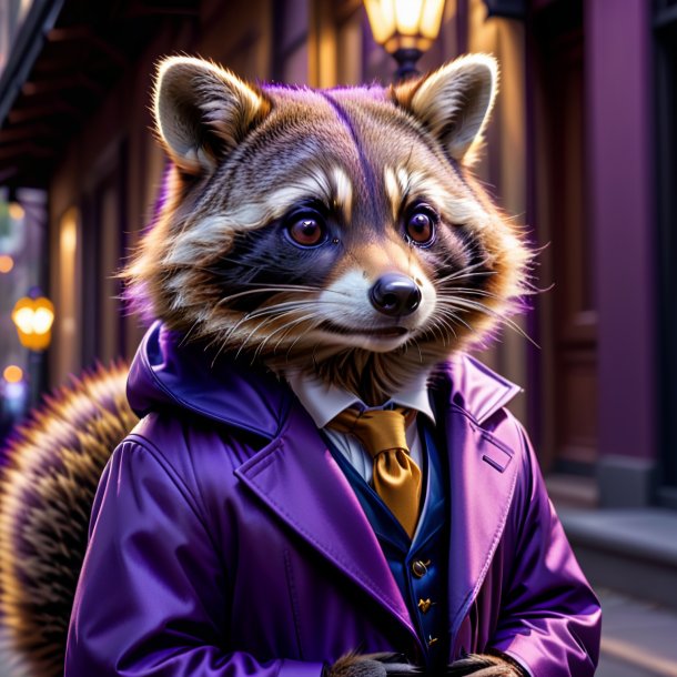 Picture of a raccoon in a purple coat