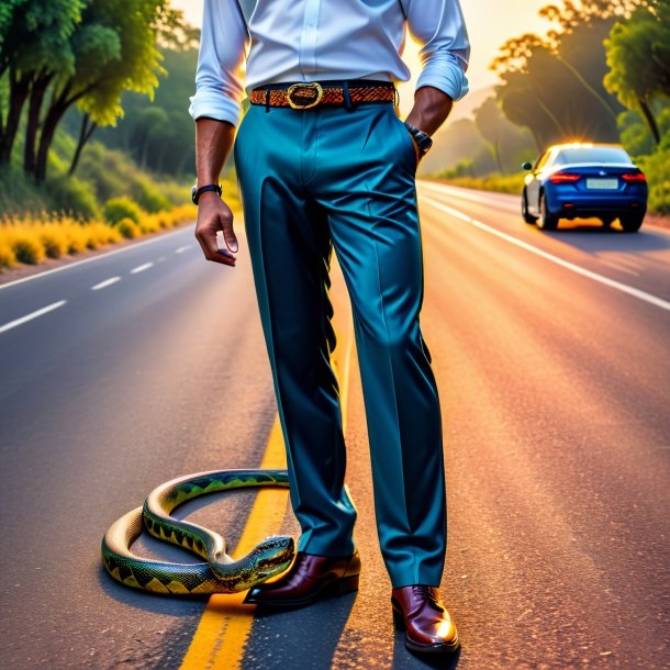 Foto de una serpiente en un pantalón en el camino