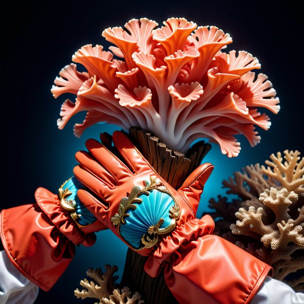 Portrait of a coral gloves from wood