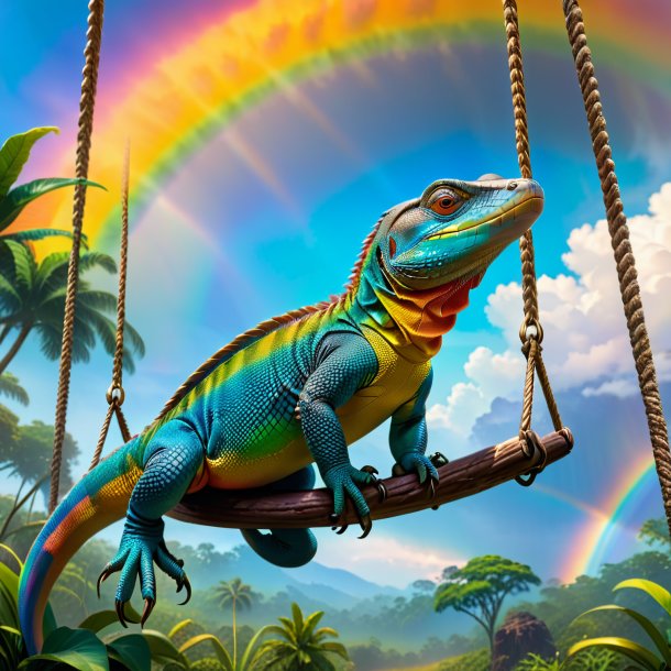 Picture of a swinging on a swing of a monitor lizard on the rainbow