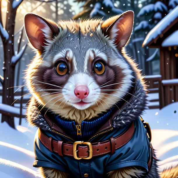 Drawing of a possum in a belt in the snow