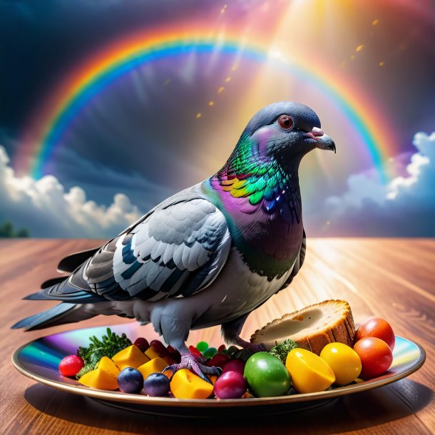 Photo d'un repas d'un pigeon sur l'arc-en-ciel