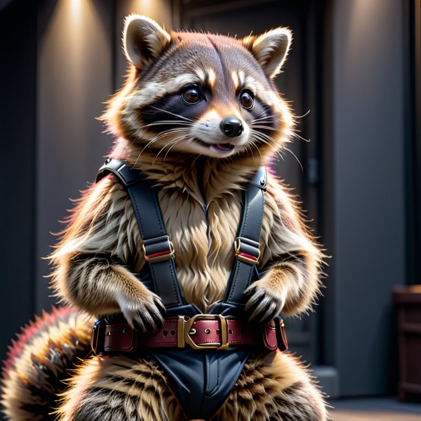 Picture of a raccoon in a gray belt