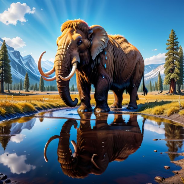 Image of a drinking of a mammoth in the puddle