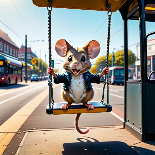 Pic of a swinging on a swing of a mouse on the bus stop