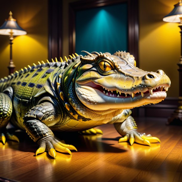 Picture of a alligator in a yellow shoes