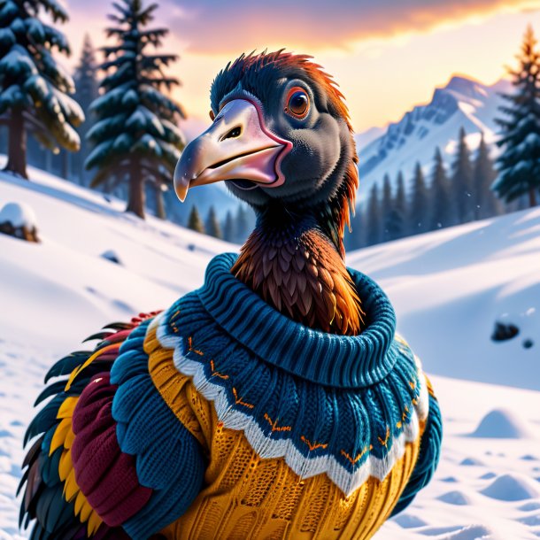 Picture of a dodo in a sweater in the snow