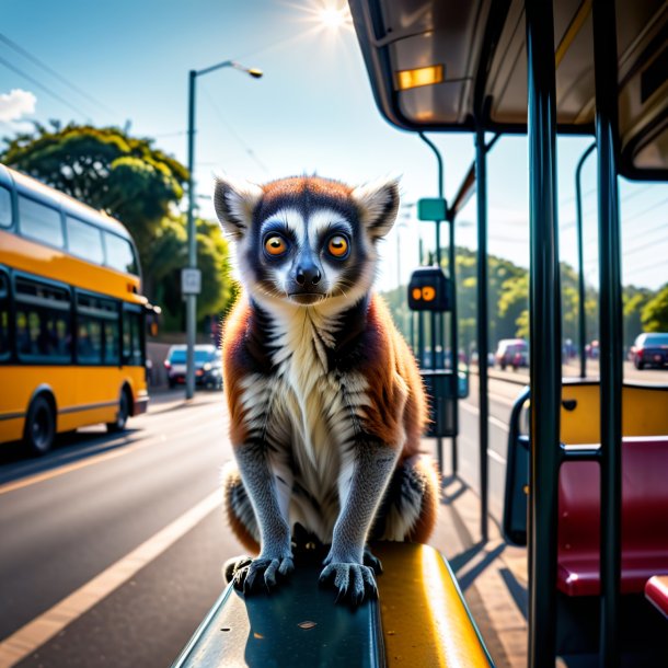 Image of a threatening of a lemur on the bus stop