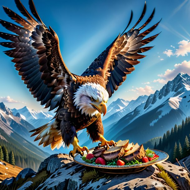 Image of a eating of a eagle in the mountains