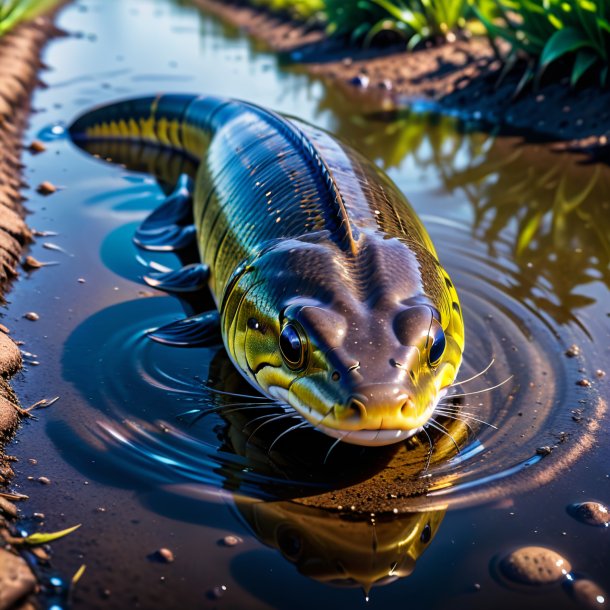 Pic of a threatening of a eel in the puddle