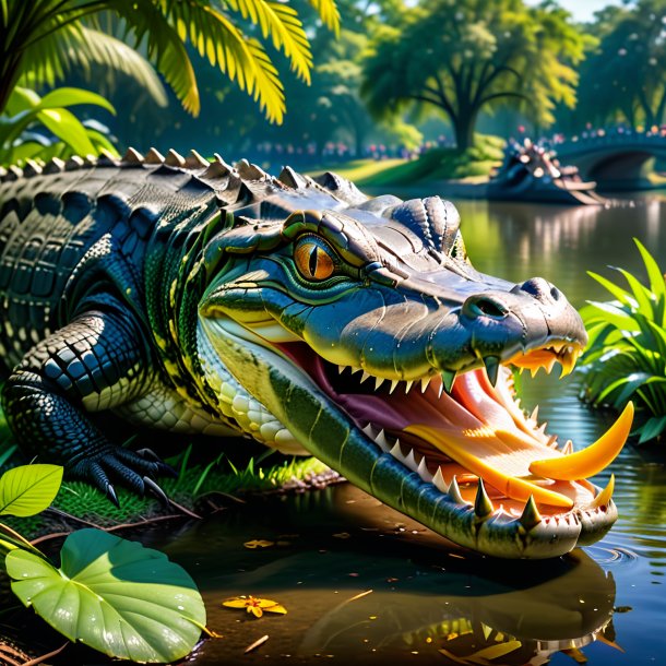 Foto de una comida de un cocodrilo en el parque