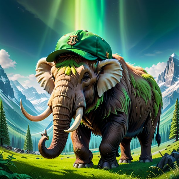 Image of a mammoth in a green cap