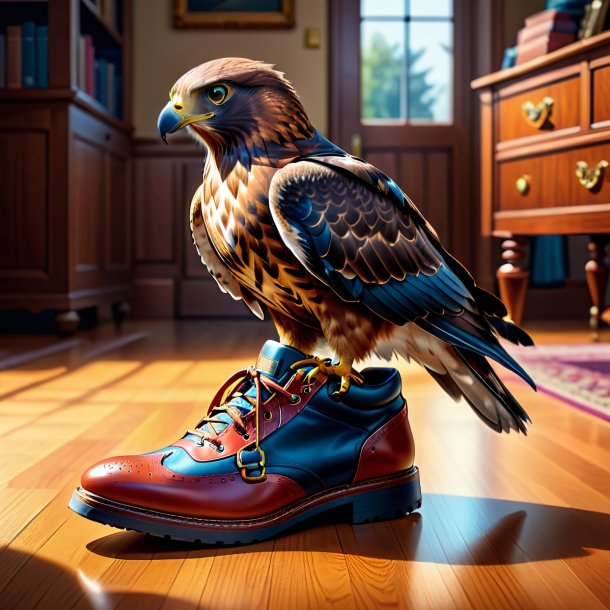 Illustration of a hawk in a shoes in the house