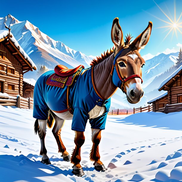 Illustration of a donkey in a trousers in the snow