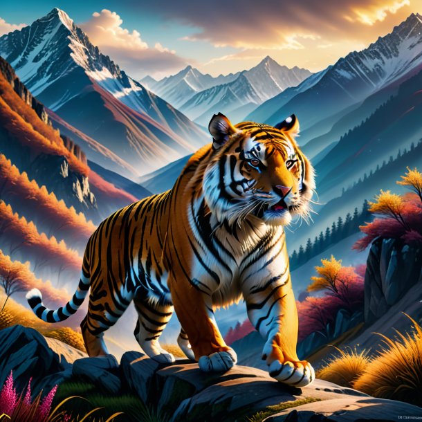 Photo of a dancing of a tiger in the mountains