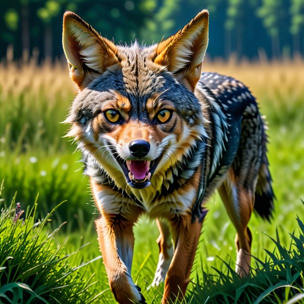 Foto de uma raiva de um chacal no prado