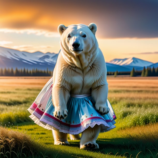 Photo of a polar bear in a skirt on the field