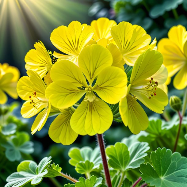 Imagem de um gerânio amarelo, nublado