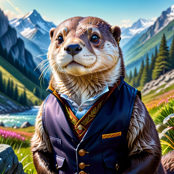 Dessin d'une loutre dans un gilet dans les montagnes