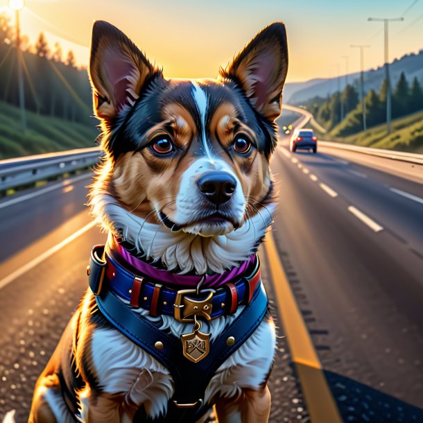 Dibujo de un perro en un cinturón en la carretera