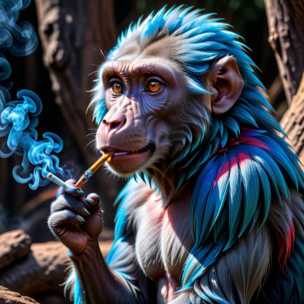 Pic of a blue smoking baboon