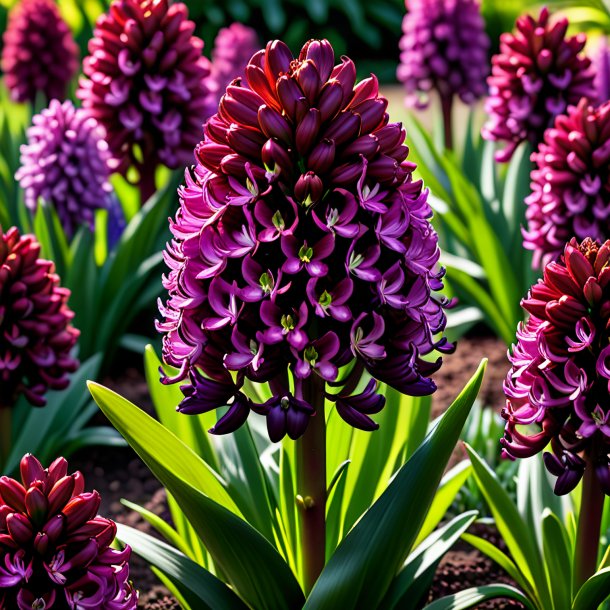 Imagery of a maroon hyacinth, garden