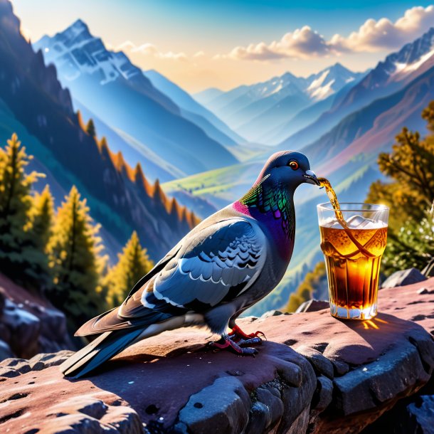 Photo of a drinking of a pigeon in the mountains