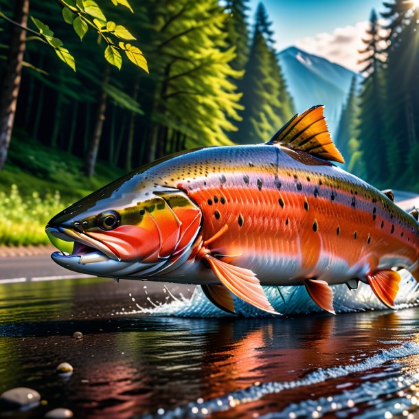 Image of a playing of a salmon on the road