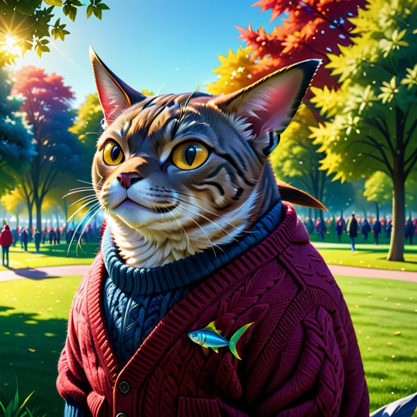 Illustration of a tuna in a sweater in the park