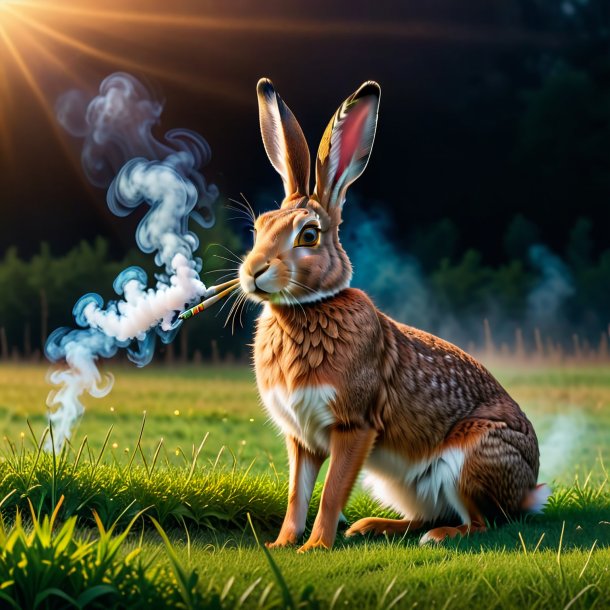 Image of a smoking of a hare on the field