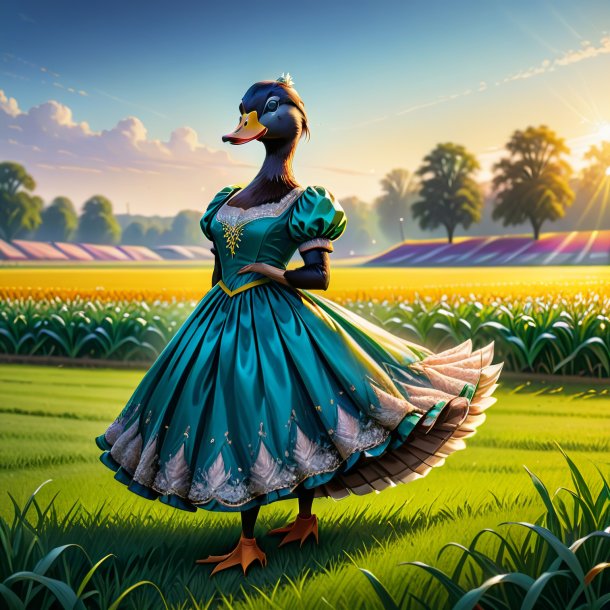 Drawing of a duck in a dress on the field