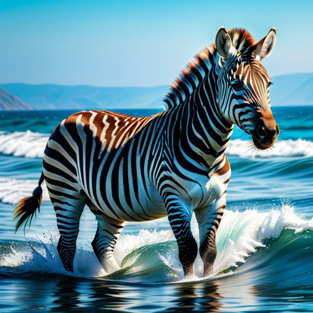 Photo of a zebra in a jeans in the sea