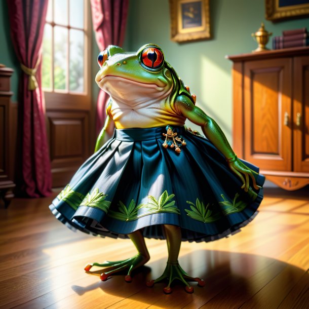 Drawing of a frog in a skirt in the house