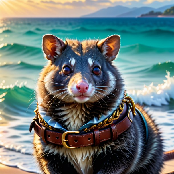 Photo of a possum in a belt in the sea